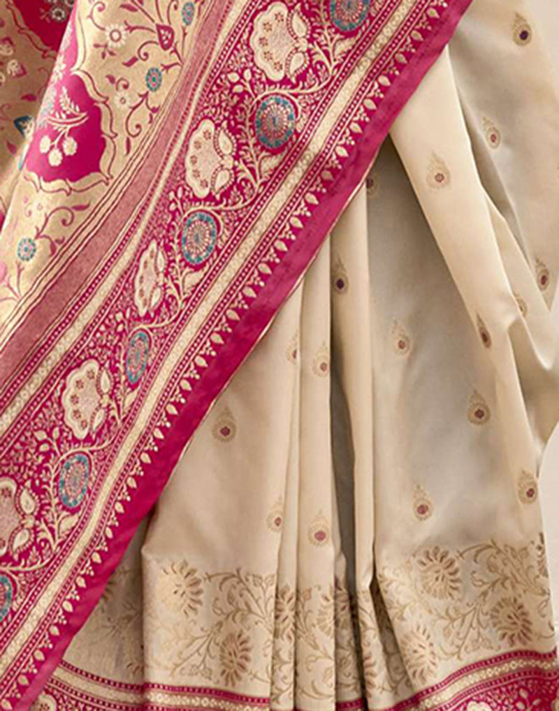 Beige Silk Woven Banarasi Saree