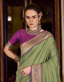 Moss Green Silk Woven Saree