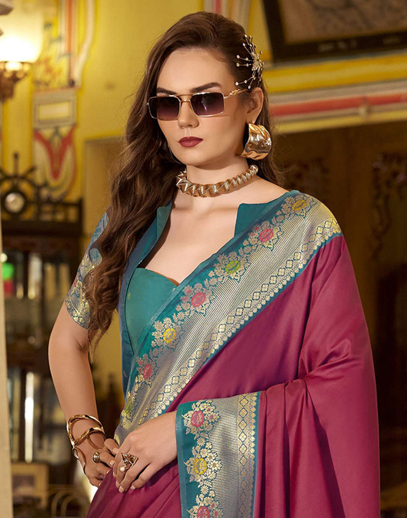 Wine Silk Woven Saree