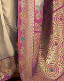 Cream Silk Woven Saree
