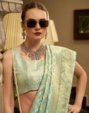 Mint Green Satin Woven Banarasi Saree