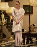 Baby Pink Satin Woven Banarasi Saree