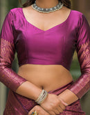 Dark Purple Silk Woven Banarasi Saree