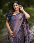Navy Blue Silk Woven Saree