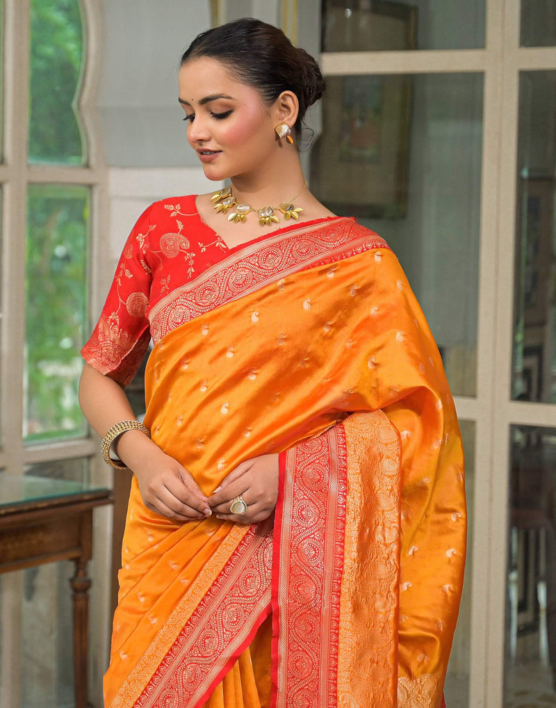 Yellow Silk Woven Banarasi Saree