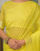 Bright Yellow Silk Woven Plain Saree