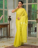 Bright Yellow Silk Woven Plain Saree