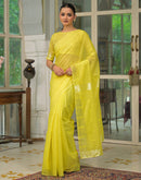 Bright Yellow Silk Woven Plain Saree