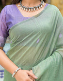Moss Green Linen Woven Saree