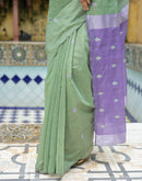 Moss Green Linen Woven Saree