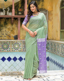 Moss Green Linen Woven Saree