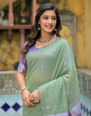 Moss Green Linen Woven Saree