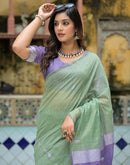 Moss Green Linen Woven Saree