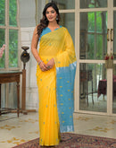 Yellow Linen Woven Saree