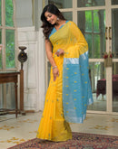 Yellow Linen Woven Saree