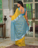 Yellow Linen Woven Saree