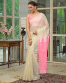 Cream. Pink Linen Woven Saree