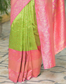 Parrot Green Silk Woven Kanjivaram Saree