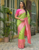 Parrot Green Silk Woven Kanjivaram Saree