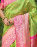 Parrot Green Silk Woven Kanjivaram Saree