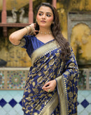 Navy Blue Silk Woven Banarasi Saree