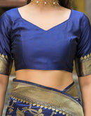 Navy Blue Silk Woven Banarasi Saree