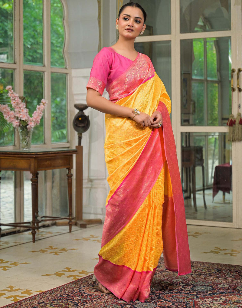 Yellow Silk Woven Kanjivaram Saree