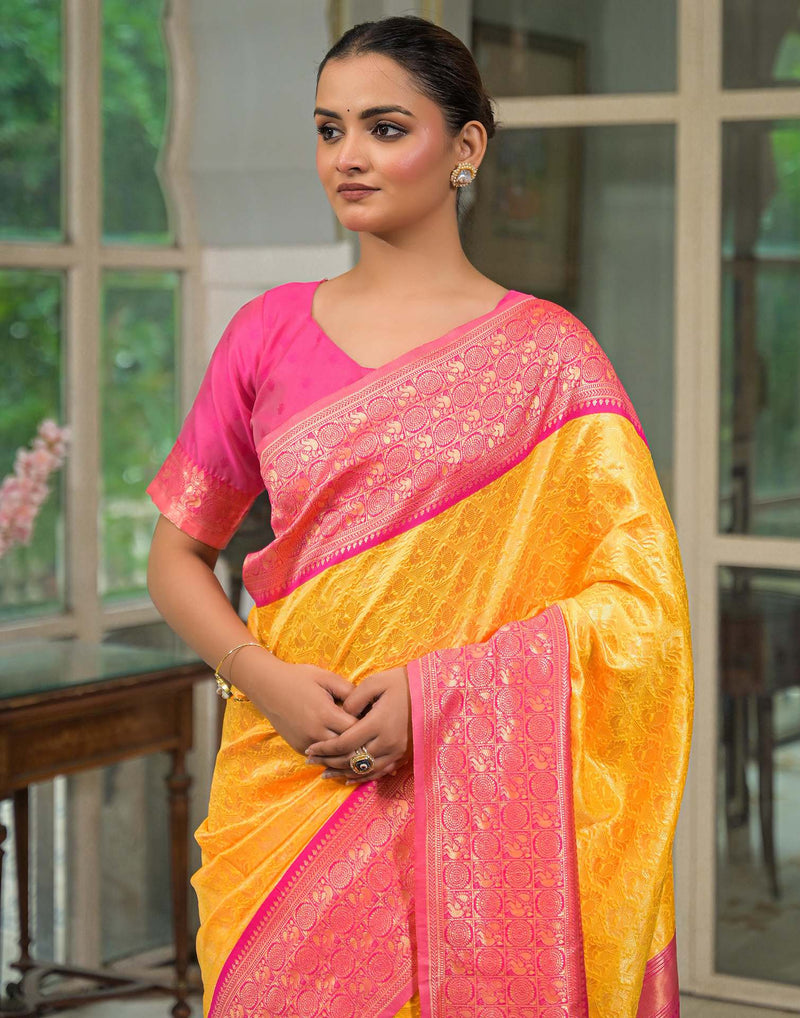 Yellow Silk Woven Kanjivaram Saree