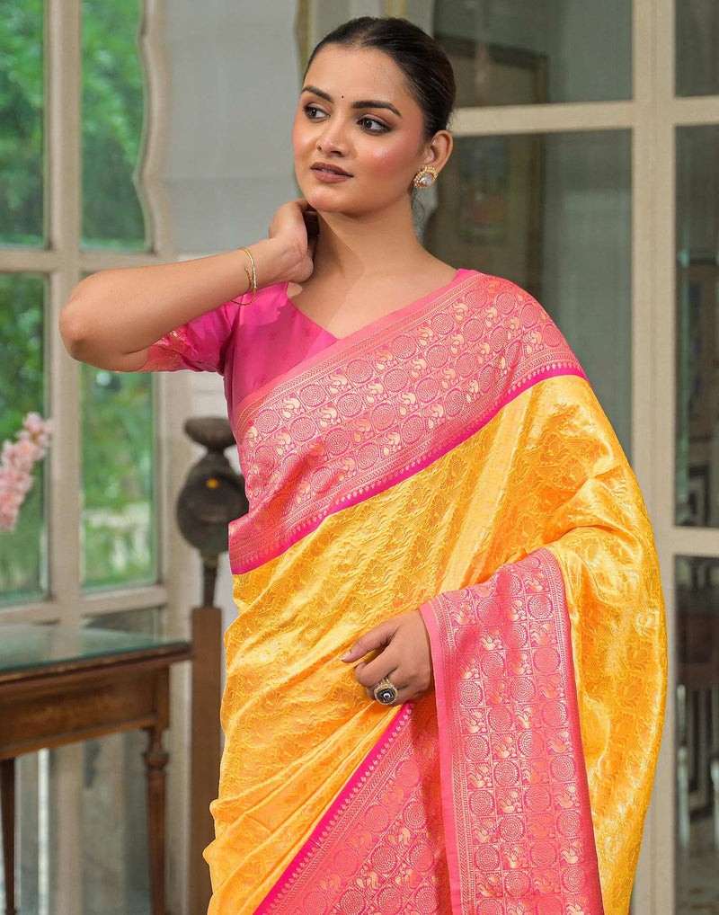 Yellow Silk Woven Kanjivaram Saree