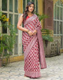Maroon Silver Silk Woven Saree