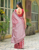 Maroon Silver Silk Woven Saree