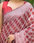Maroon Silver Silk Woven Saree