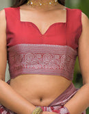 Maroon Silver Silk Woven Saree