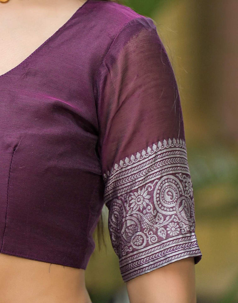 Wine Silk Woven Saree