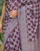 Wine Silk Woven Saree