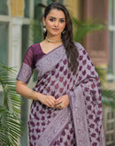 Wine Silk Woven Saree