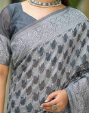 Grey Silk Woven Saree