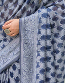 Navy Blue Silk Woven Saree
