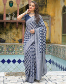 Navy Blue Silk Woven Saree