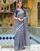 Navy Blue Silk Woven Saree