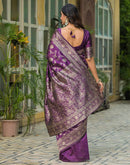 Dark Purple Silk Woven Banarasi Saree