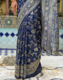 Navy Blue Silk Woven Banarasi Saree