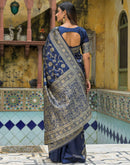 Navy Blue Silk Woven Banarasi Saree