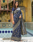 Navy Blue Silk Woven Banarasi Saree