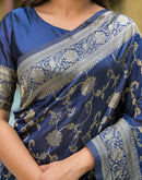 Navy Blue Silk Woven Banarasi Saree