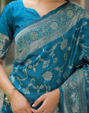 Teal Blue Silk Woven Banarasi Saree