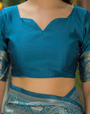 Teal Blue Silk Woven Banarasi Saree