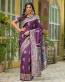 Dark Purple Silk Woven Banarasi Saree