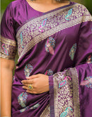 Dark Purple Silk Woven Banarasi Saree