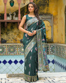 Bottle Green Silk Woven Banarasi Saree